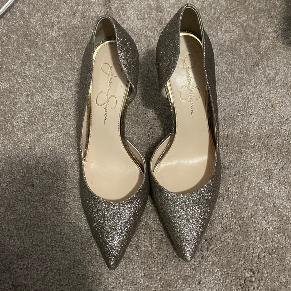 Jessica Simpson gold sparkle shoes.